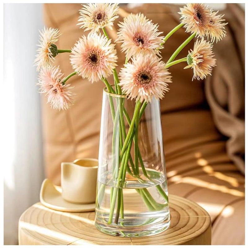 FUNSOBA Moden Trapezoid Glass Vase with Gold Mouth for Centerpieces Home Wedding Decoration (1, Small 4.7" x 8.7") - Image 1